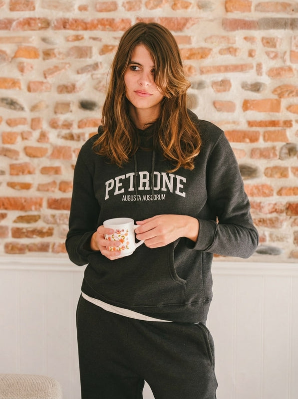 Pétrone sweat capuche hoodie homme Tencel coton bio gris anthracite chiné