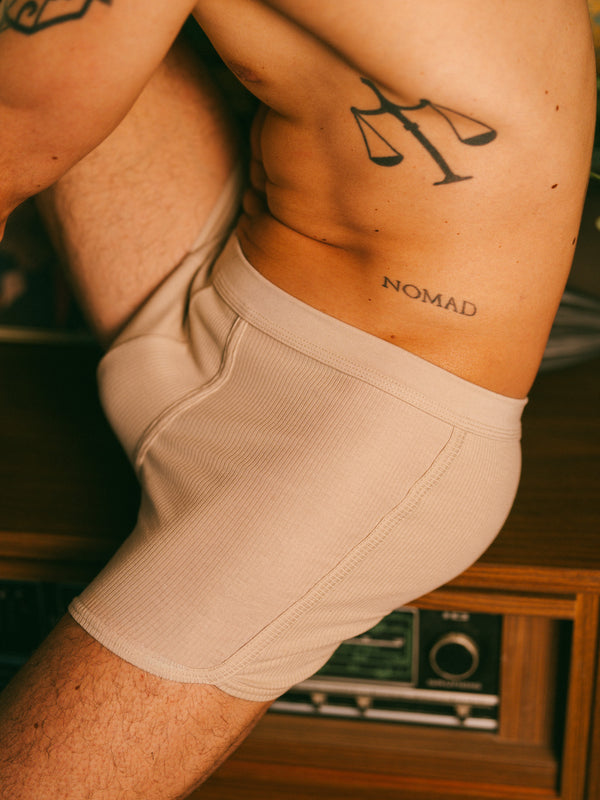 Pétrone boxer côtelé homme confortable coton biologique tencel lyocell beige