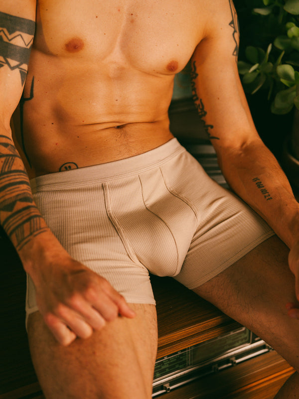 Pétrone boxer côtelé homme confortable coton biologique tencel lyocell beige