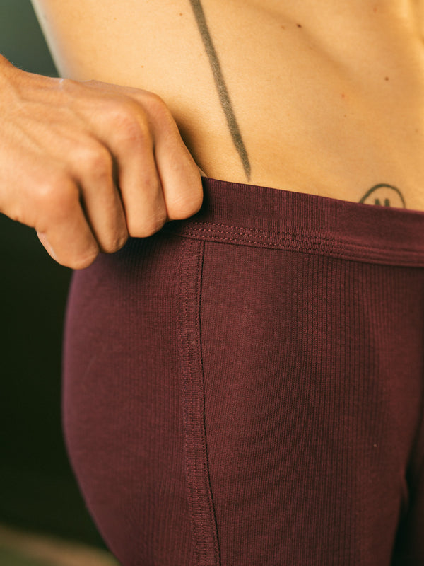 Pétrone boxer côtelé homme confortable coton biologique tencel lyocell bordeaux foncér