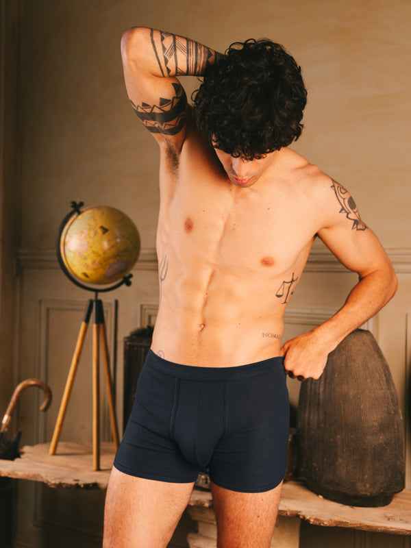 Pétrone boxer côtelé homme confortable coton biologique tencel lyocell bleu marine
