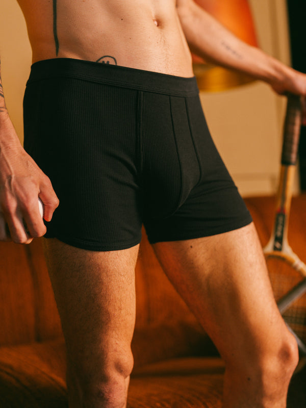 Pétrone boxer côtelé homme confortable coton biologique tencel lyocell noir