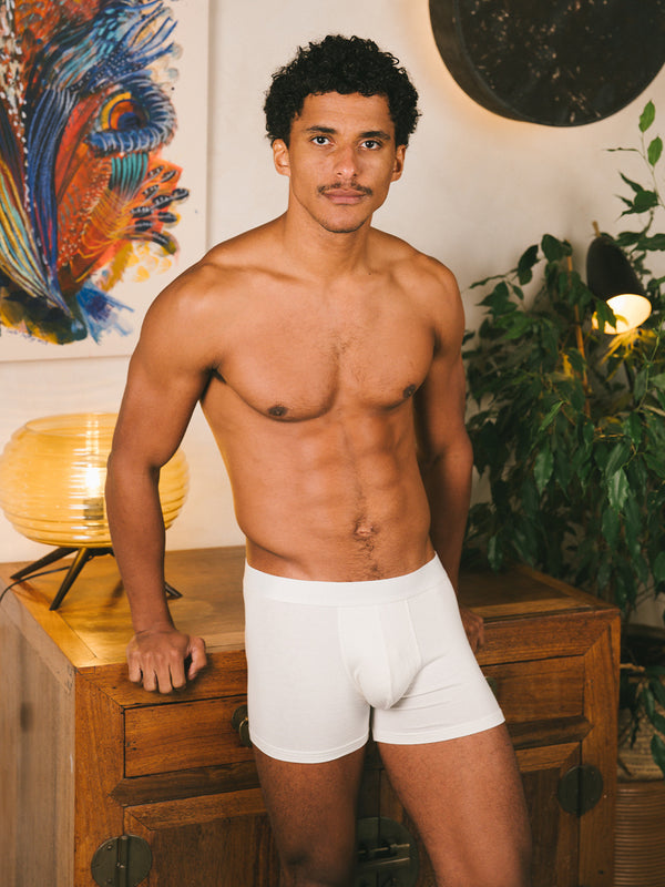 Pétrone boxer confort coton biologique Tencel Lyocell blanc crème homme