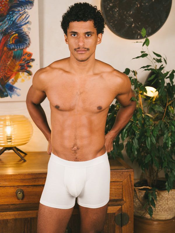 Pétrone boxer confort coton biologique Tencel Lyocell blanc crème homme