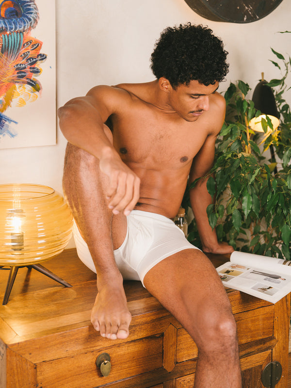 Pétrone boxer confort coton biologique Tencel Lyocell blanc crème homme