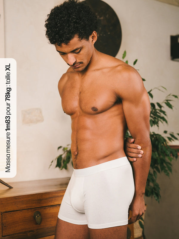Pétrone boxer confort coton biologique Tencel Lyocell blanc crème homme