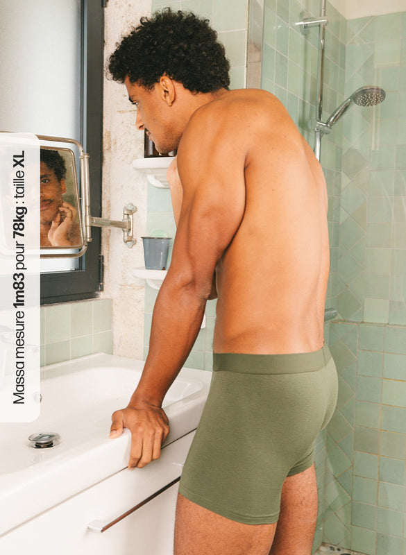 Pétrone boxer confort coton biologique Tencel Lyocell vert kaki homme