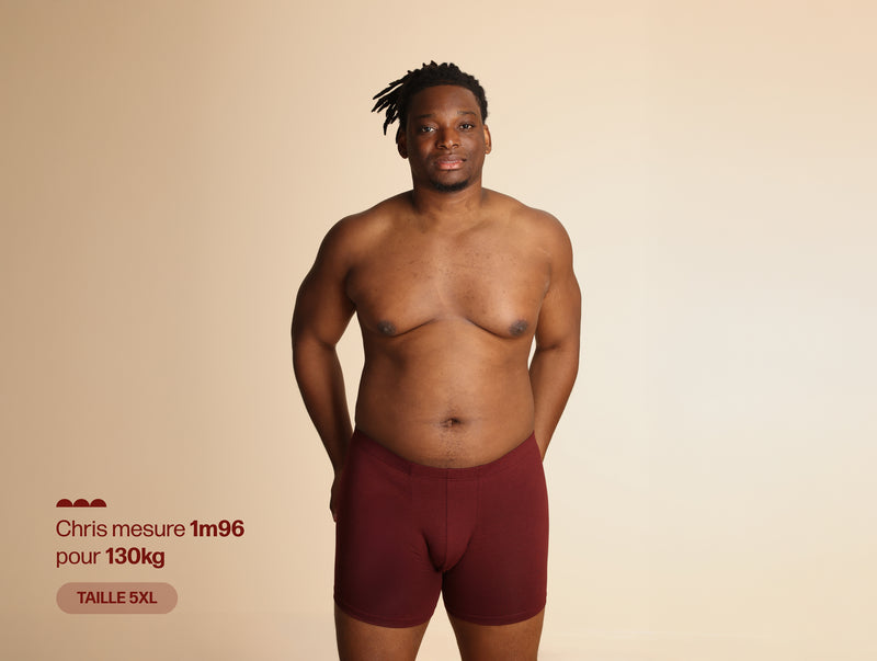 Pétrone boxer confort grandes tailles 3xl 4xl 5xl coton biologique tencel bordeaux foncé homme