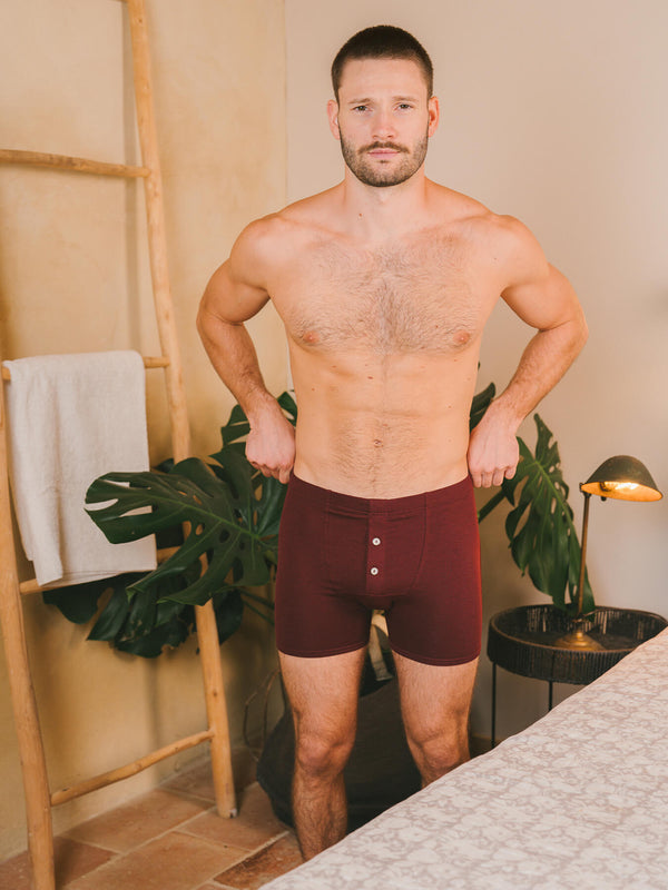 Pétrone boxer héritage coton biologique tencel bordeaux foncé homme