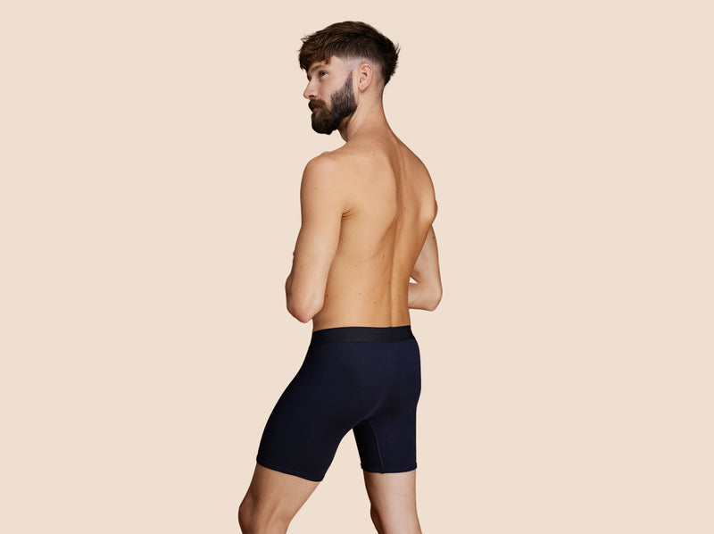 Pétrone boxer long laine mérinos Tencel bleu marine homme