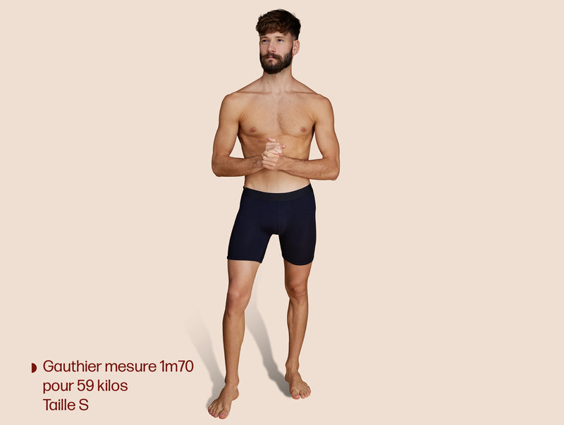 Pétrone boxer long laine mérinos Tencel bleu marine homme