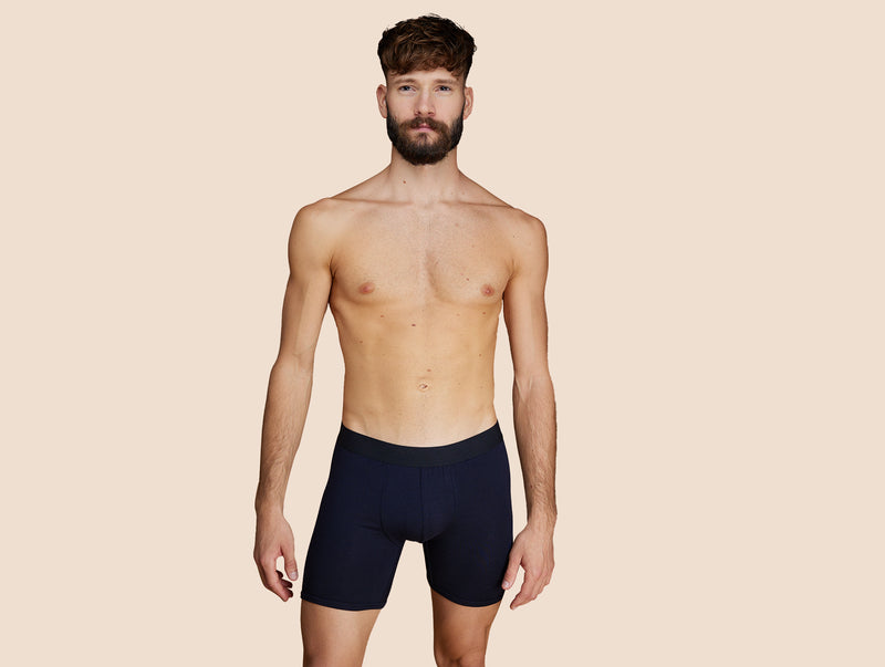 Pétrone boxer long laine mérinos Tencel bleu marine homme