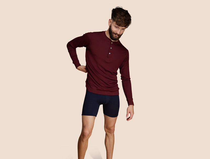 Pétrone boxer long laine mérinos Tencel bleu marine homme