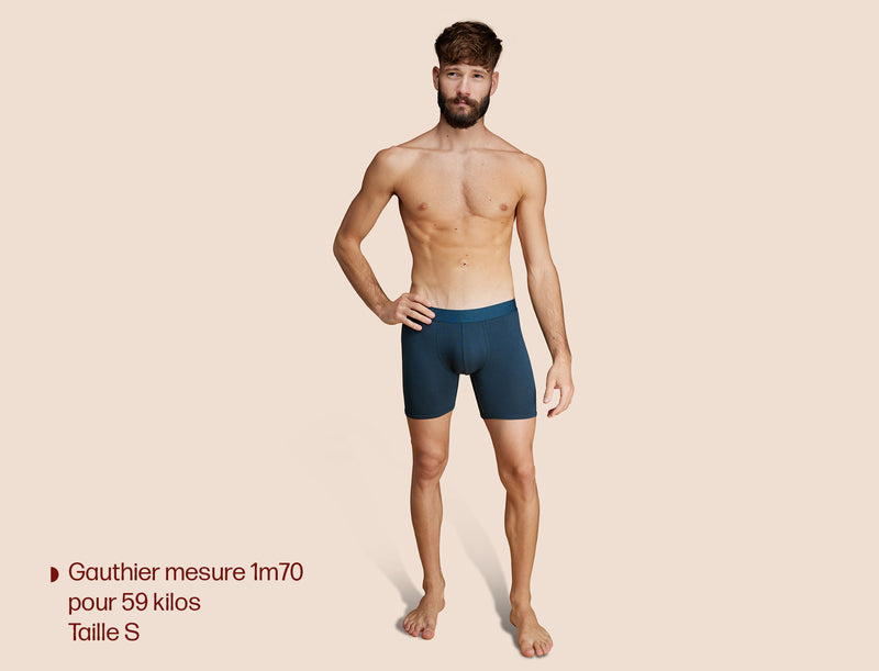 Pétrone boxer long laine mérinos Tencel bleu pétrole homme