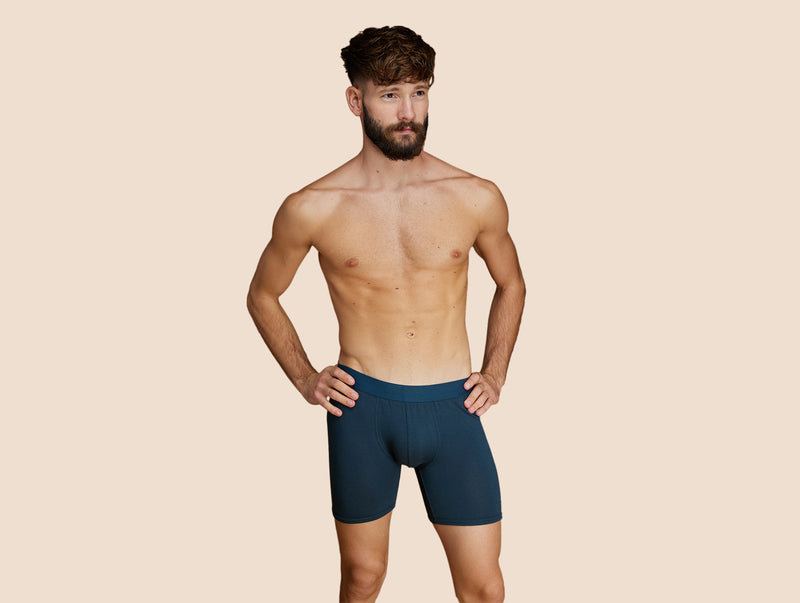 Pétrone boxer long laine mérinos Tencel bleu pétrole homme