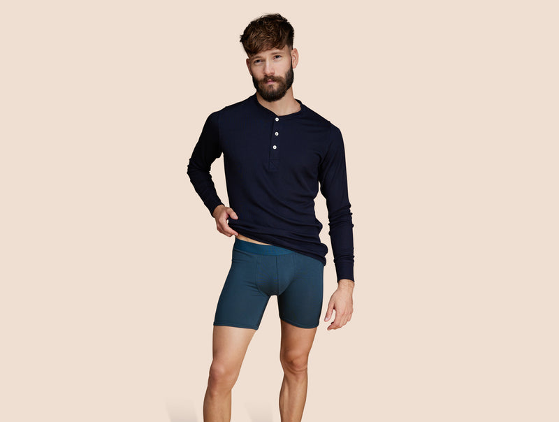 Pétrone boxer long laine mérinos Tencel bleu pétrole homme