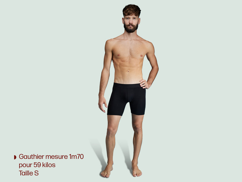 Pétrone boxer long laine mérinos Tencel noir homme