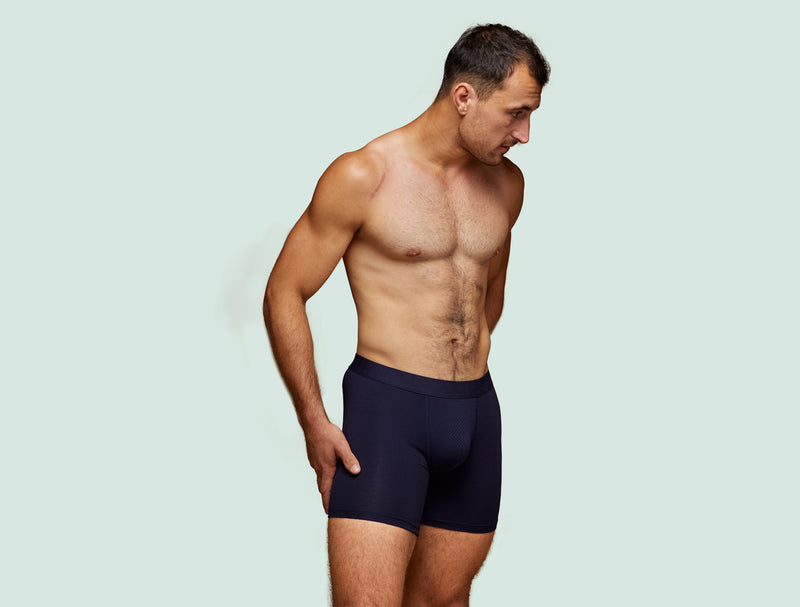 Pétrone boxer sport long tencel bleu marine homme