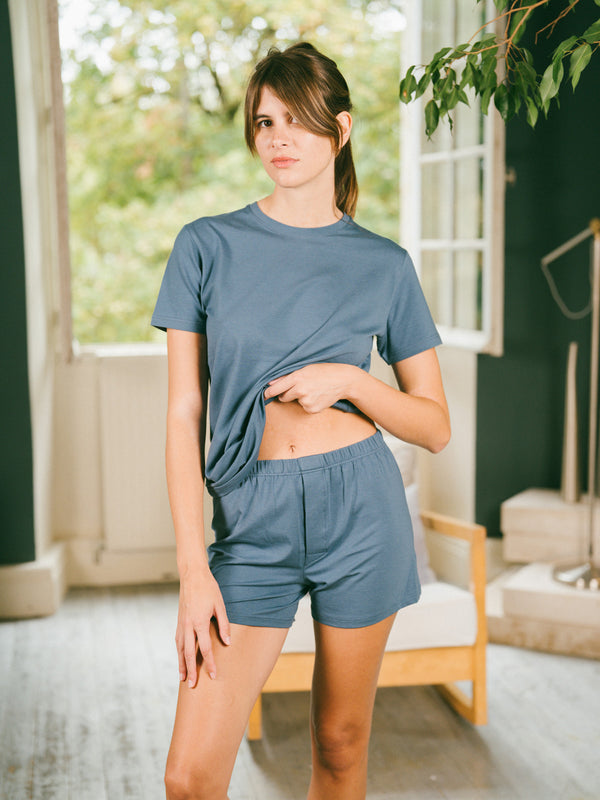 Pétrone caleçon coton pima micromodal bleu céruléen femme