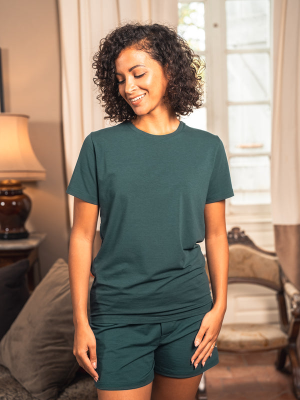 Pétrone T-shirt manches courtes coton pima micromodal bleu pétrole femme