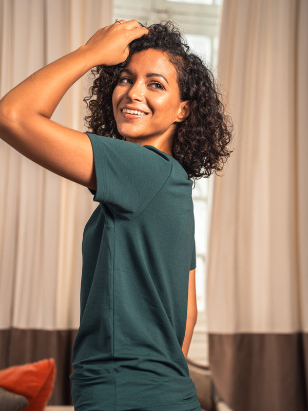 Pétrone T-shirt manches courtes coton pima micromodal bleu pétrole femme
