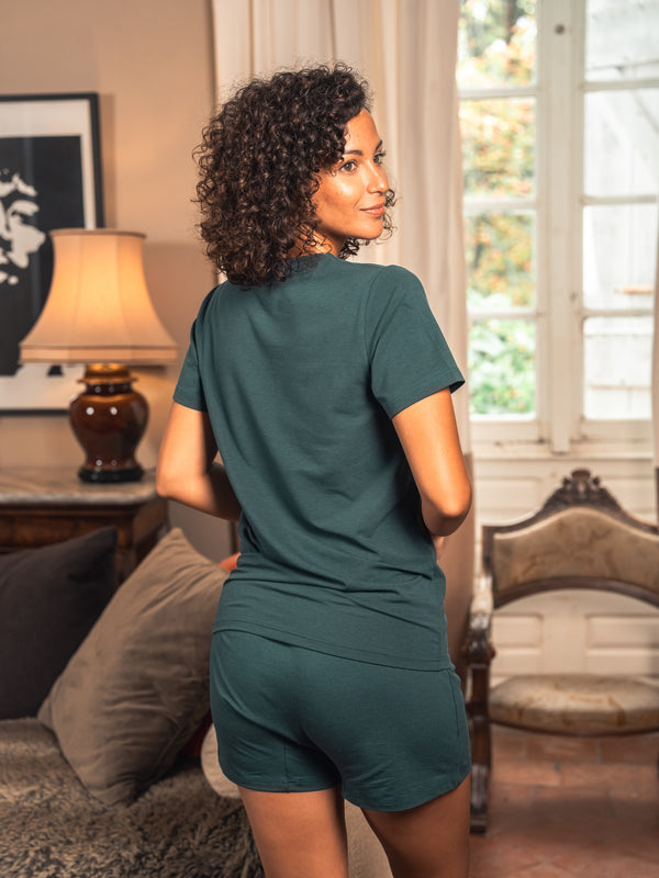 Pétrone T-shirt manches courtes coton pima micromodal bleu pétrole femme