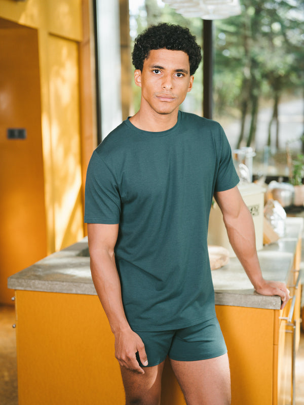 Pétrone T-shirt manches courtes coton pima micromodal bleu pétrole homme