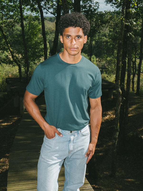 Pétrone T-shirt manches courtes coton pima micromodal bleu pétrole homme
