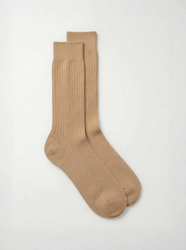Pétrone chaussettes côtelées mi-mollet en fil d'Ecosse italien taupe hommes