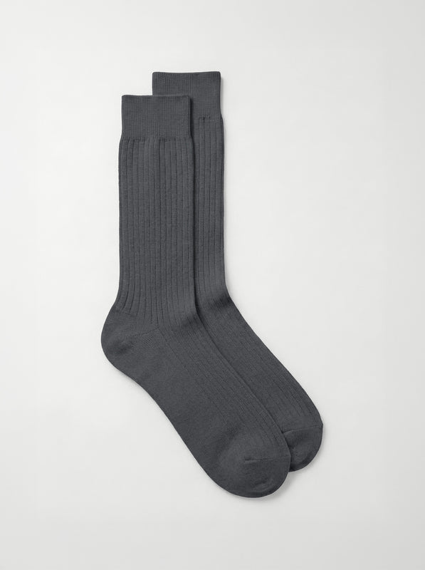 Pétrone chaussettes côtelées mi-mollet en fil d'Ecosse italien gris hommes