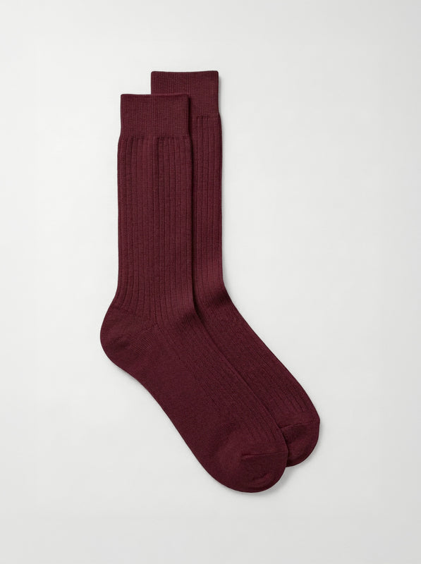 Pétrone chaussettes côtelées mi-mollet en fil d'Ecosse italien bordeaux hommes