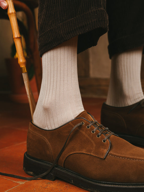 Pétrone chaussettes côtelées mi-mollet en fil d'Ecosse italien beige hommes