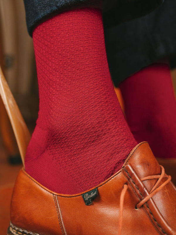 Pétrone chaussettes nid d'abeille fil d'Ecosse rouge homme