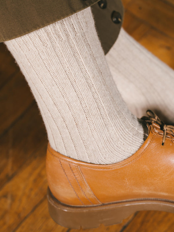 Pétrone chaussettes chaudes côtelées laine mérinos beige femme