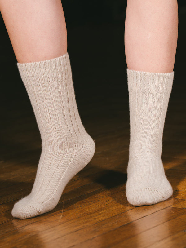 Pétrone chaussettes chaudes côtelées laine mérinos beige femme