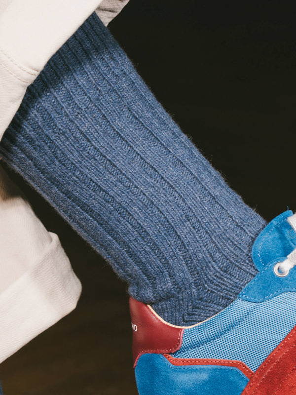 Pétrone chaussettes chaudes côtelées laine mérinos bleu jeans femme