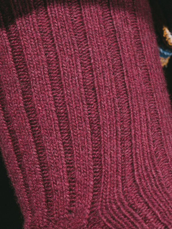 Pétrone chaussettes chaudes côtelées laine mérinos bordeaux foncé femme