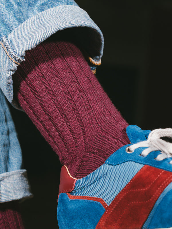 Pétrone chaussettes chaudes côtelées laine mérinos bordeaux foncé femme