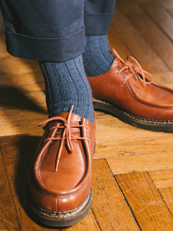 Pétrone chaussettes chaudes côtelées laine mérinos bleu jeans homme