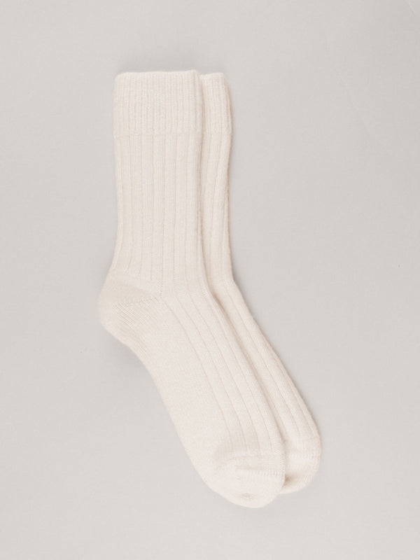 Pétrone chaussettes chaudes côtelées laine mérinos blanc crème homme