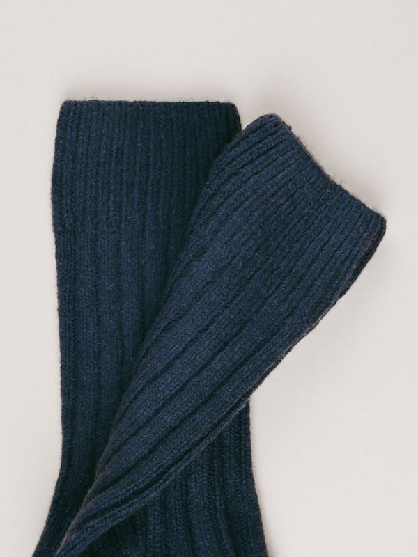 Pétrone chaussettes chaudes côtelées laine mérinos bleu marine homme