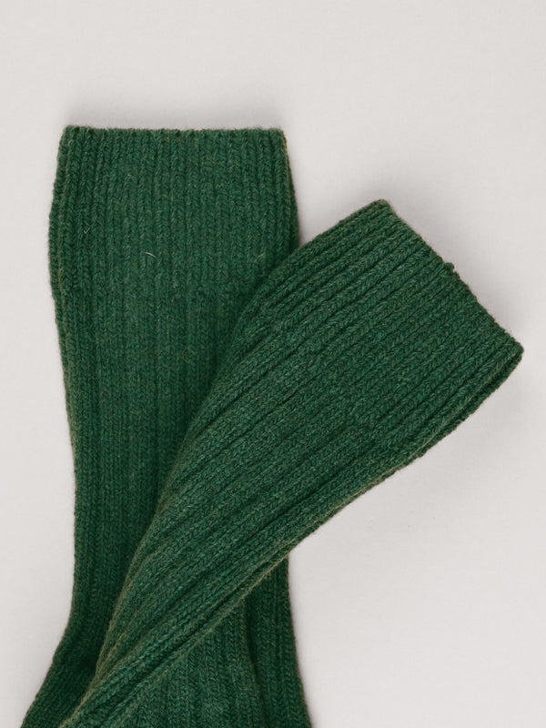 Pétrone chaussettes chaudes côtelées laine mérinos vert femme