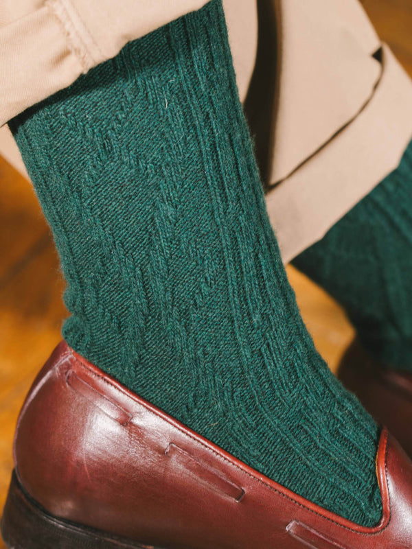 Pétrone chaussettes chaudes maille laine mérinos vert femme