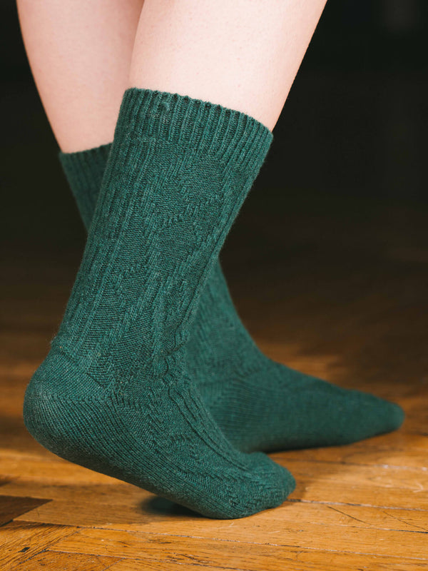 Pétrone chaussettes chaudes maille laine mérinos vert femme