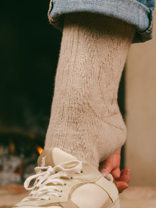 Pétrone chaussettes chaudes maille laine mérinos beige femme