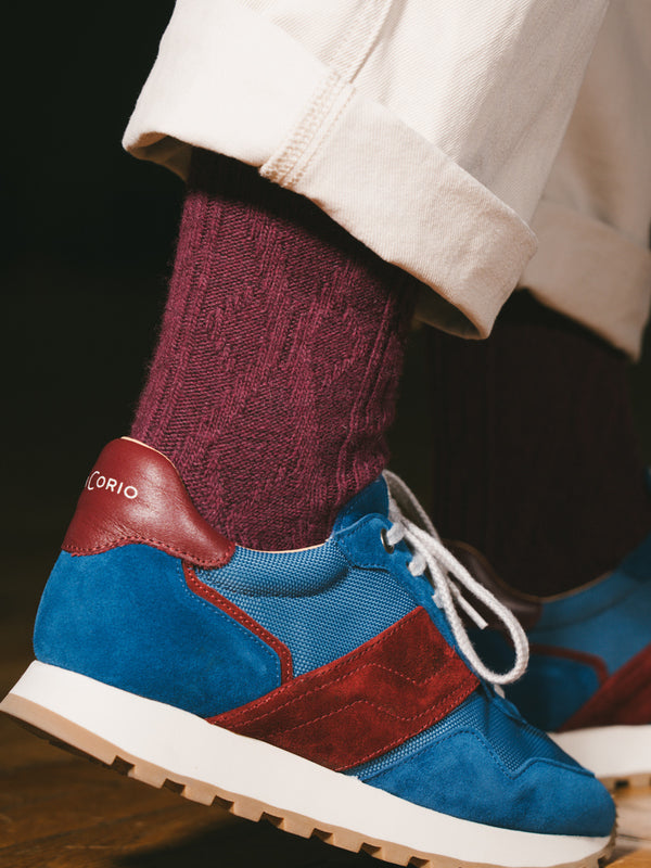 Pétrone chaussettes chaudes maille laine mérinos bordeaux foncé femme
