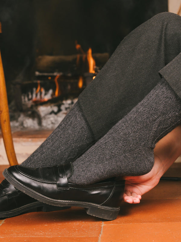 Pétrone chaussettes chaudes maille laine mérinos gris anthracite femme