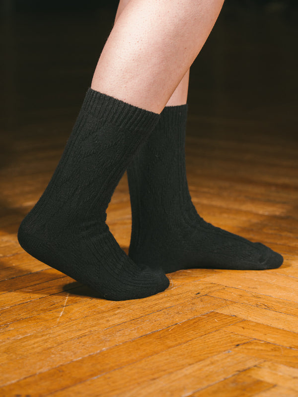 Pétrone chaussettes chaudes maille laine mérinos noir femme