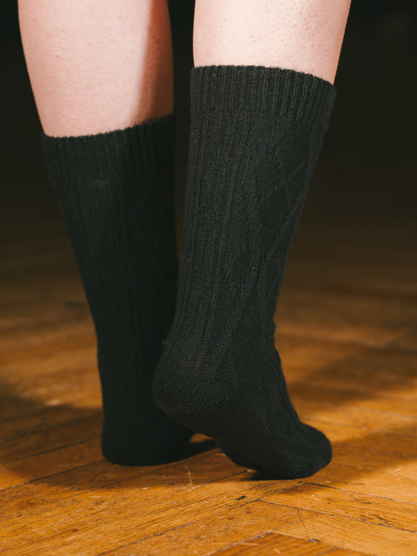 Pétrone chaussettes chaudes maille laine mérinos noir femme