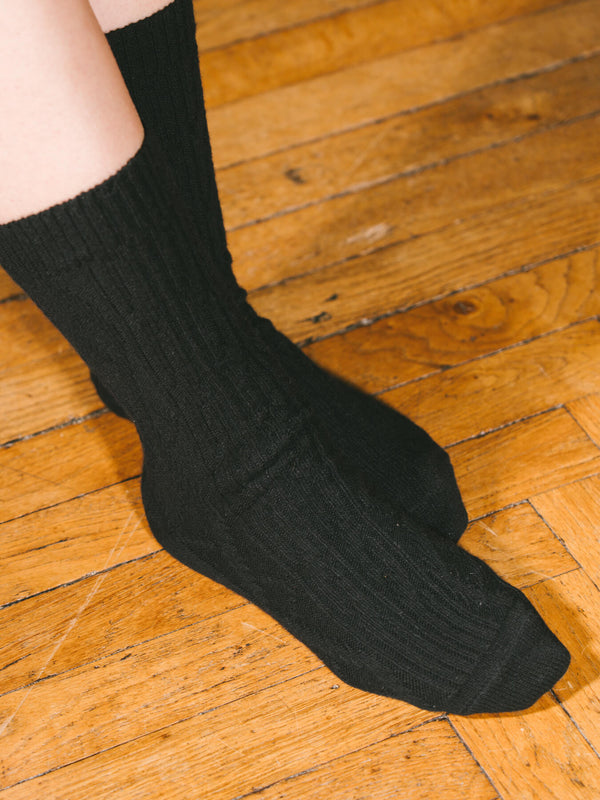 Pétrone chaussettes chaudes maille laine mérinos noir femme
